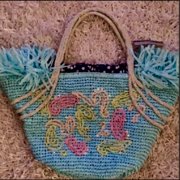 Straw Studios Handbags - BOHO PASTEL •Sequin Fringe Beach Bag Bag